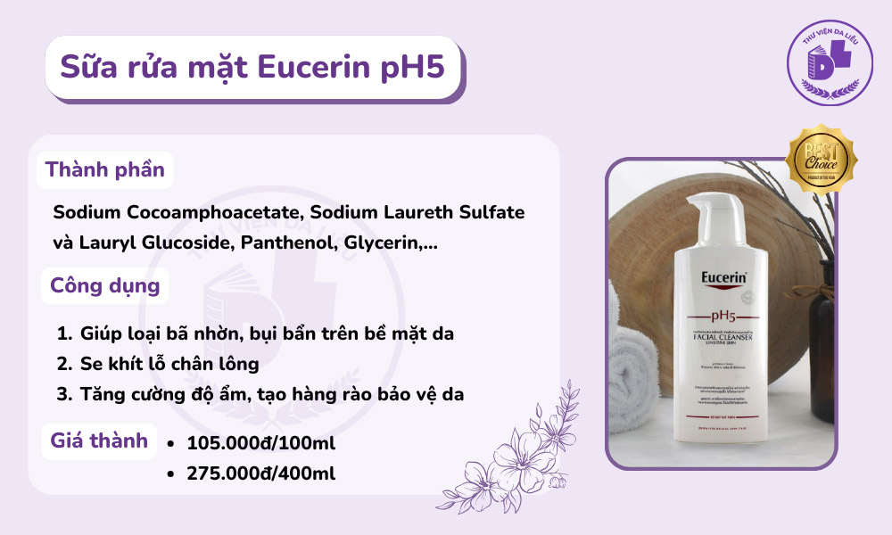 Sữa rửa mặt dưỡng ẩm Eucerin pH5 se khít lỗ chân lông